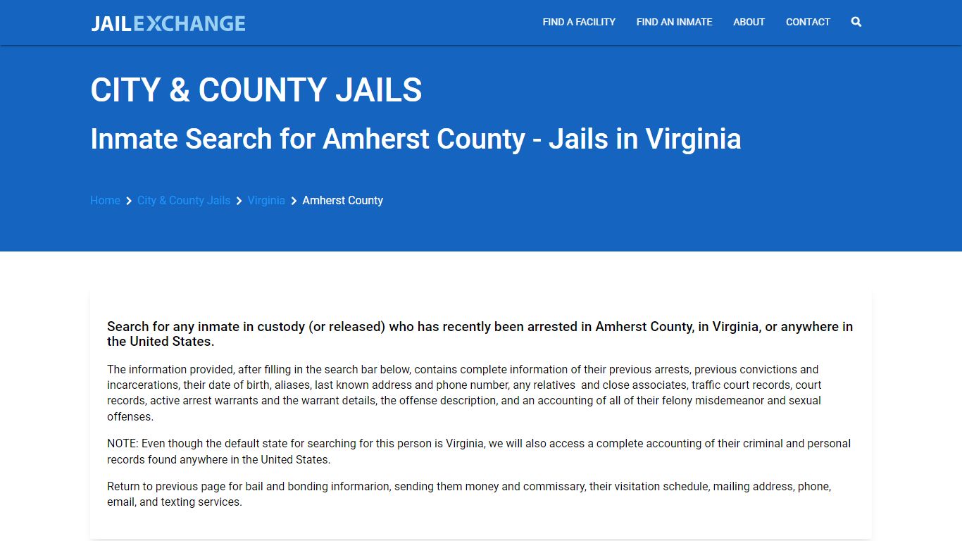 Locate an inmate in Amherst County, Virginia - Jail Exchange